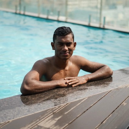 R Guhan enjoying swimming