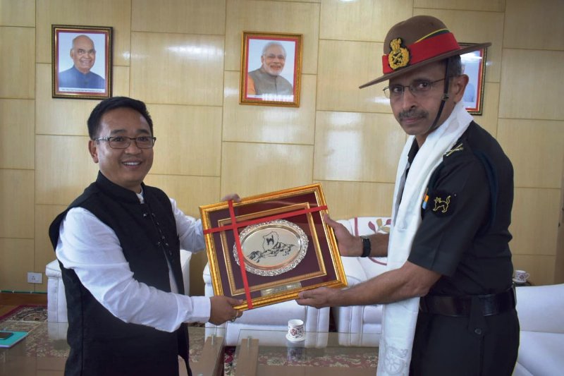 R. C. Tiwari, GOC 17th Infantry Division, with the Chief Minister of Sikkim