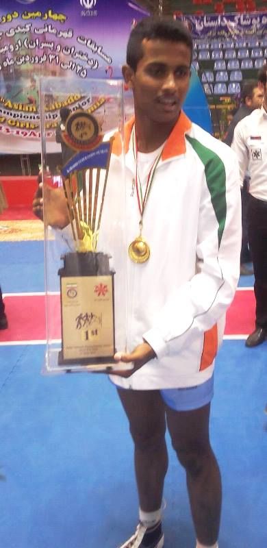 Rakshith S after winning a gold medal in 4th Junior Asian Kabaddi Championship