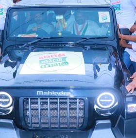 Revanth Reddy in his Mahindra Thar