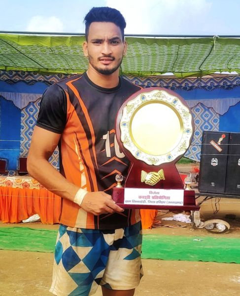 Robin Chaudhary with the trophy of Inter-state Kabaddi competition, Haridwar (2022)