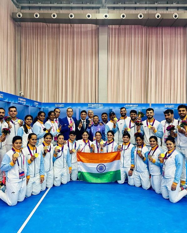 Sachin Tanwar with his team at the Asian Games 2023 in Hangzhou, China