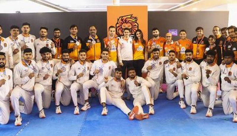 Sanket Sawant with his team after winning seaon 9 of the Pro Kabaddi League