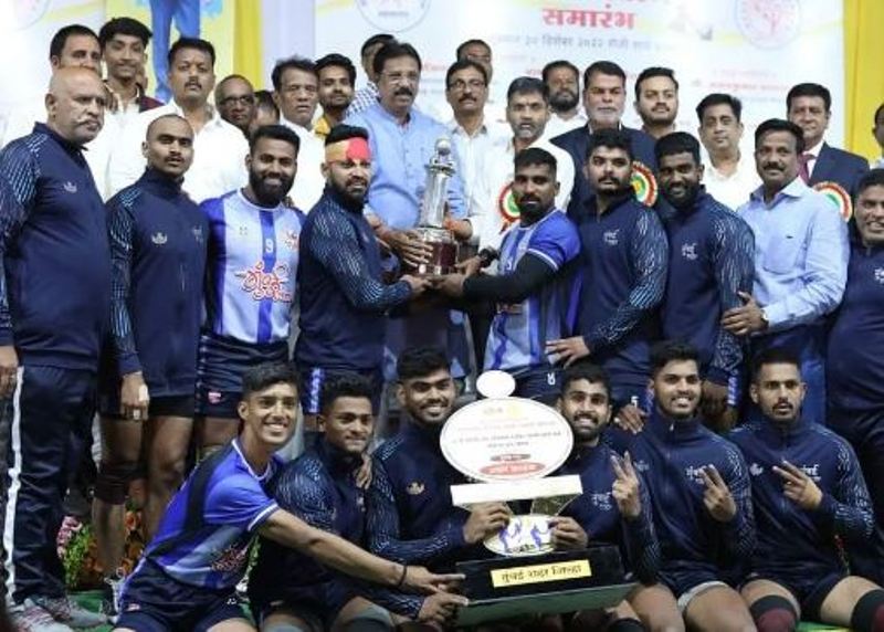 Sanket Sawant with his team after winning the at the 70th Maharashtra State Kabaddi Championship 2022