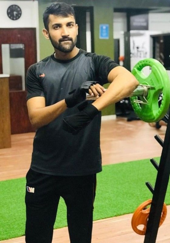 Shubham Dubey during a workout session in the gym