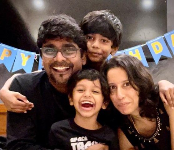 Suresh Selvarajan with his wife and children