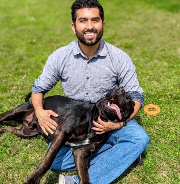 Taral Patel with his rescue dog, Shadow