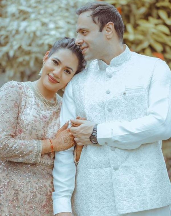 Twinkle Vasisht with Harsh Tuli on their engagement day