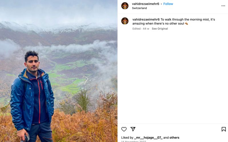 Vahid shared a picture from his hike on his Instagram account