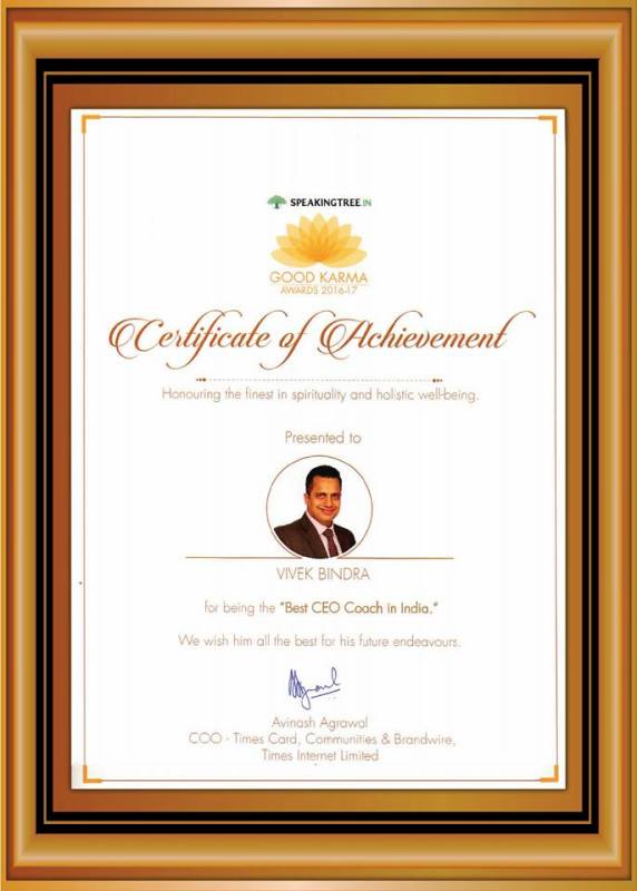 Vivek Bindra's Best CEO Coach in India Award