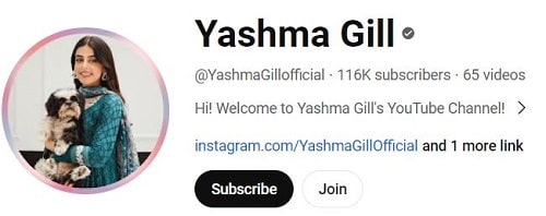 Yashma Gill's YouTube channel