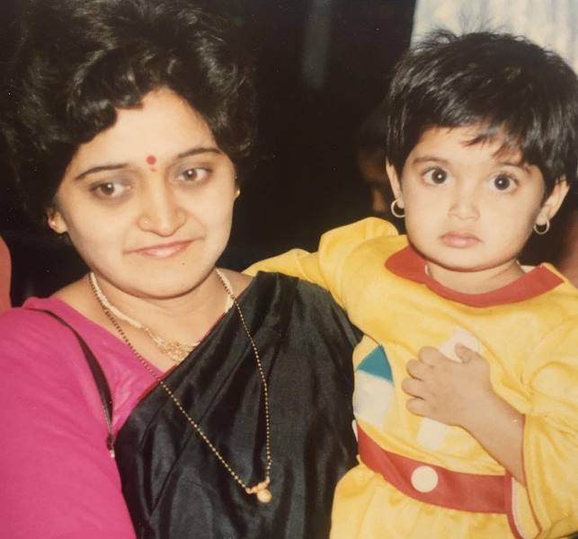 A childhood image of Isha Keskar with her mother