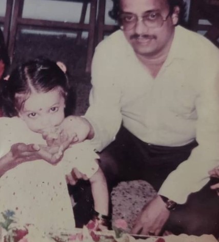 A childhood picture of Anuradha Iyengar with her father