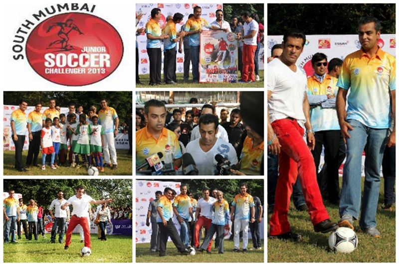 A collage of Milind Deora during Soccer Championship