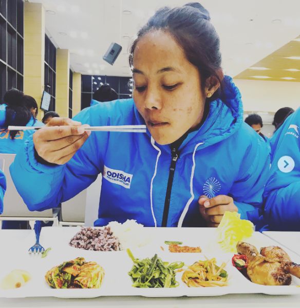 A picture of Sushila enjoying a meal, as shared on her Instagram account