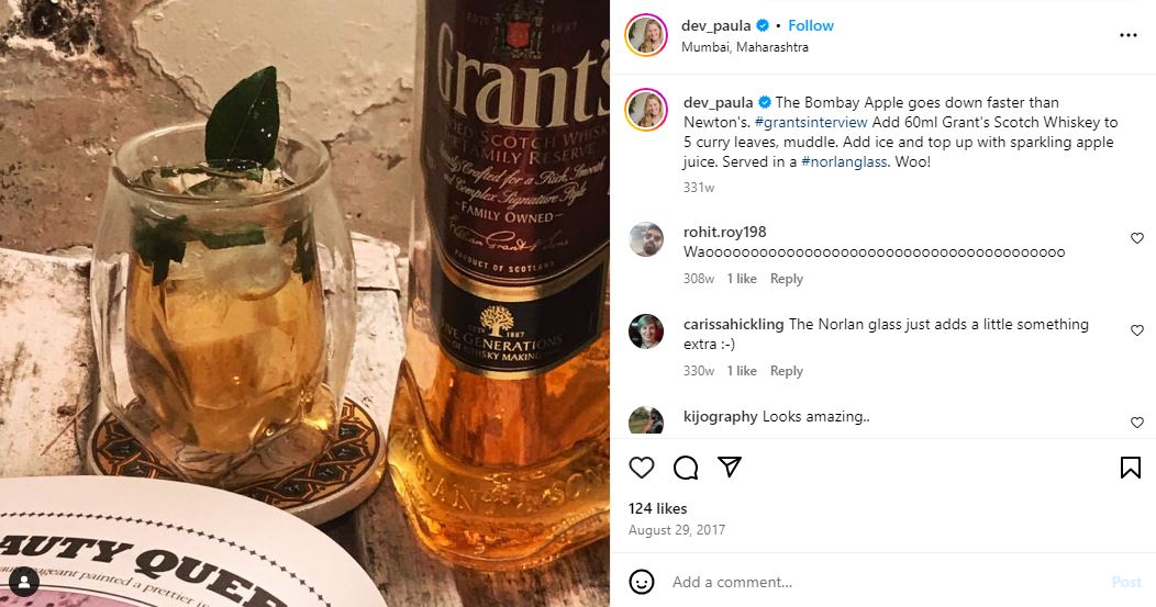A snip of Paula McGlynn's Instagram post depicting her drinking habits