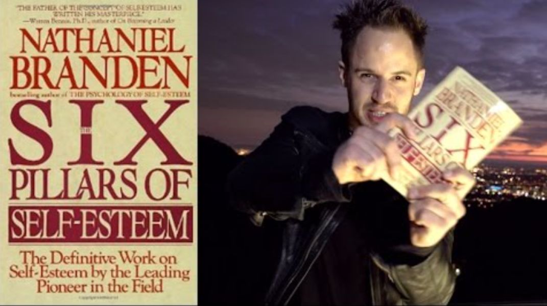 A thumbnail of Julien Blanc's YouTube video of him reviewing one of his favourite books, The Six Pillars of Self-Esteem