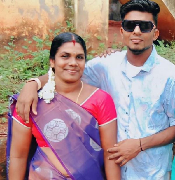 Abinand Subhash with his mother