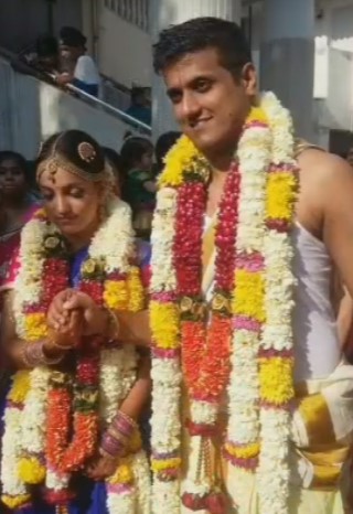 Anuradha Iyengar with her husband, Gaurav Malhotra, on their wedding day