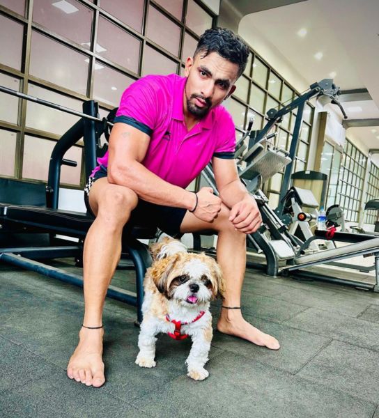 Ashu Singh with his pet dog