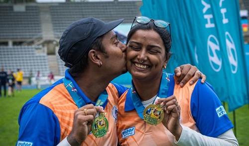 Atanu Das with mixed team gold at Archery World Cup
