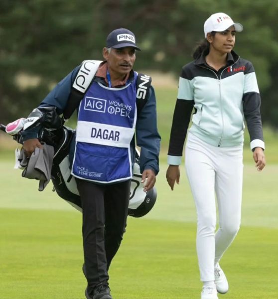 Diksha Dagar with her (father) who is also her coach and her caddie