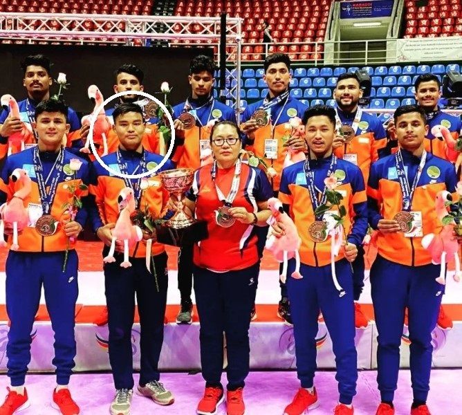 Ganshyam Magar with his team after winning the bronze medal at the 2nd Junior World Kabaddi Championship in 2023
