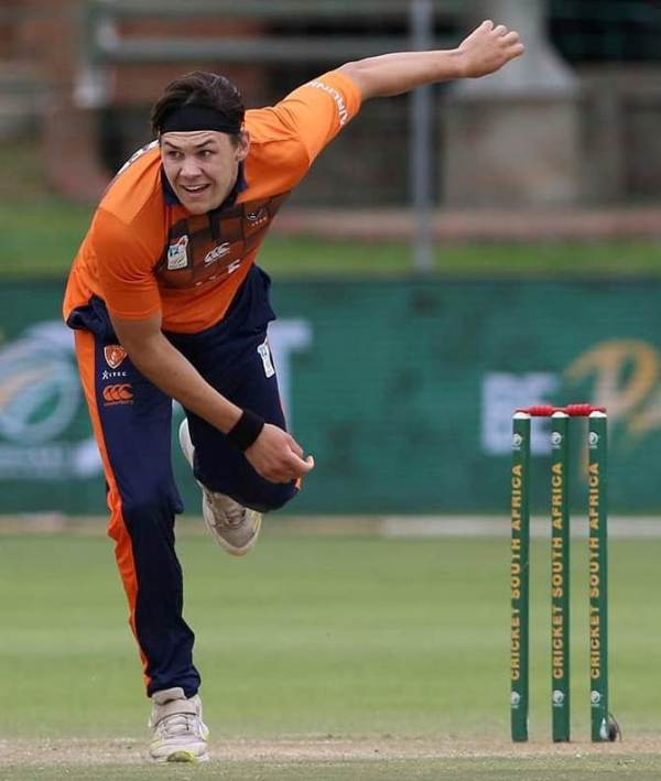 Gerald Coetzee bowling for ITEC Knights in a domestic match