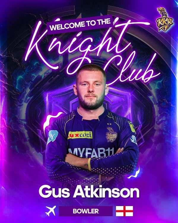 Gus Atkinson's poster after he was acquired by Kolkata Knight Riders (KKR)