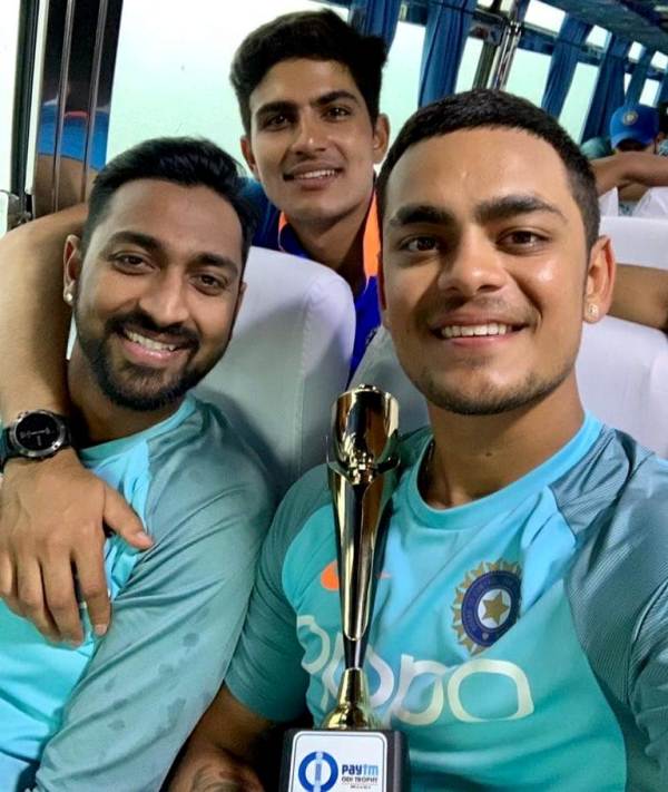 Ishan Kishan, Shubman Gill, and Krunal Pandya (right to left) when they played for India A
