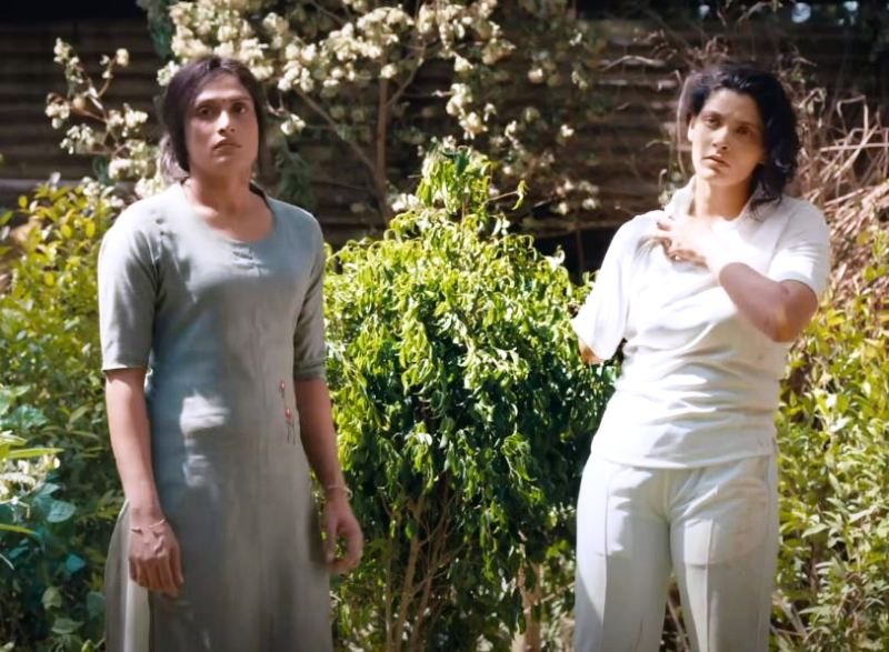 Ivanka Das (as Rasika, left), along with Saiyami Kher (as Anina, right), in the film 'Ghoomer' (2023)