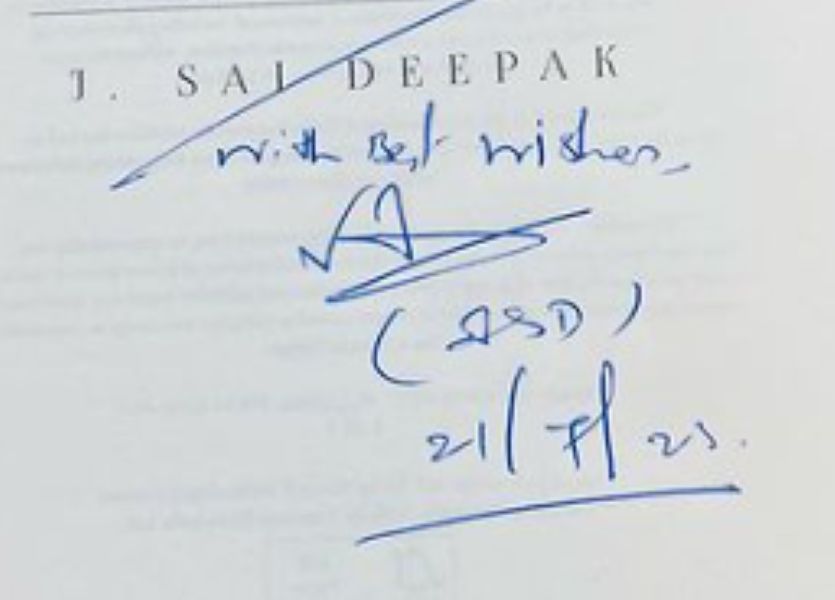 J. Sai Deepak's autograph