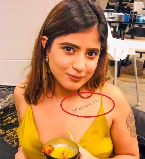 Karnika Budhiraja's tattoo on her collarbone