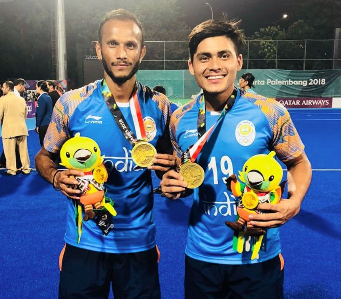 Krishan Bahadur Pathak (right) after winning the 2018 Asian Games in Jakarta