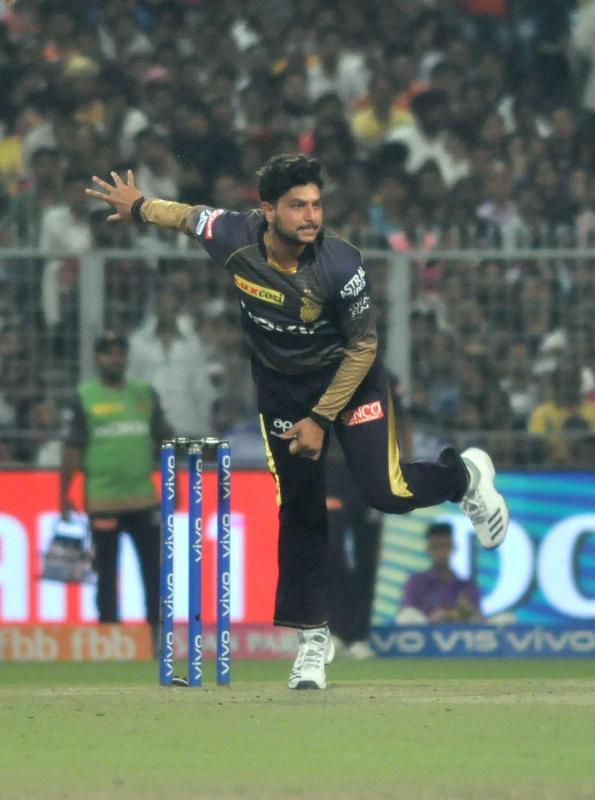 Kuldeep Yadav in action while playing for the KKR in the IPL