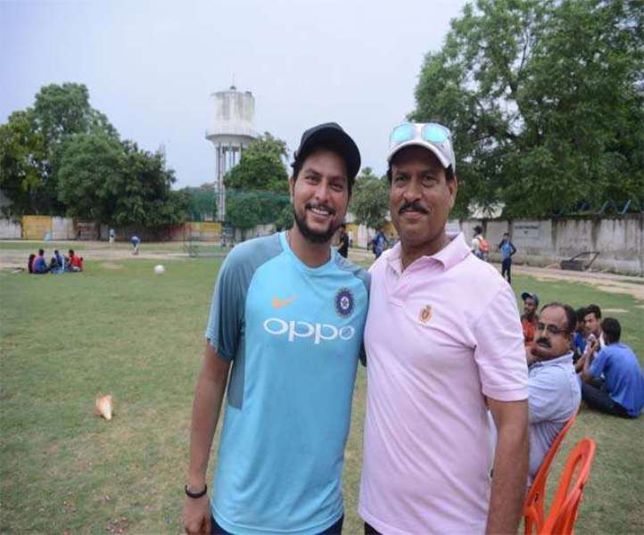 Kuldeep Yadav with his coach Kapil Pandey