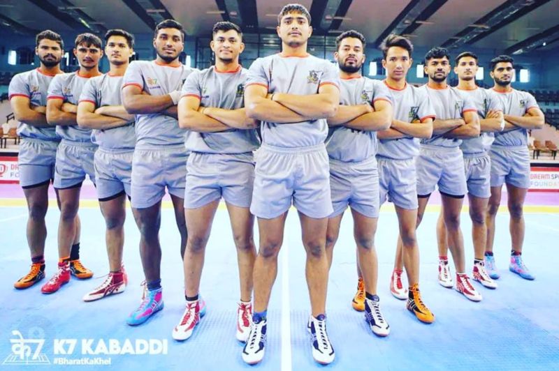 Mahipal Sinwar (centre) with his team at the K7 Kabaddi Qualifiers Rajasthan championship in 2021