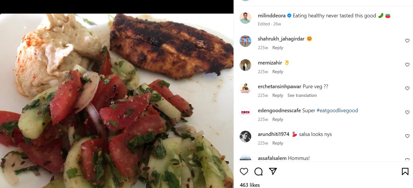 Milind Deora's Instagram post about his eating habits