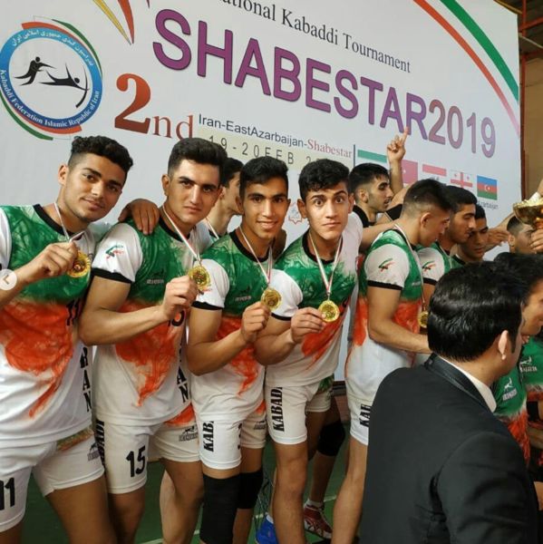 Mohammadreza Kaboudrahangi (second left) with his teammates at the 2019 International Kabaddi Tournament Shabestar