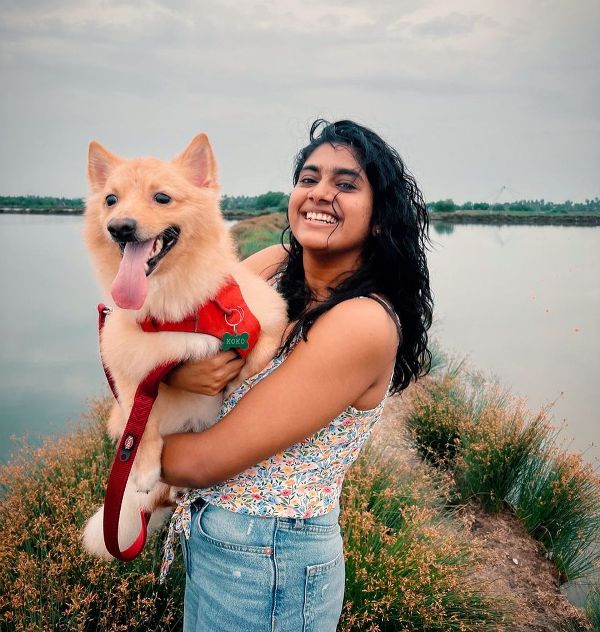 Nimisha Sajayan with her pet dog, Koko