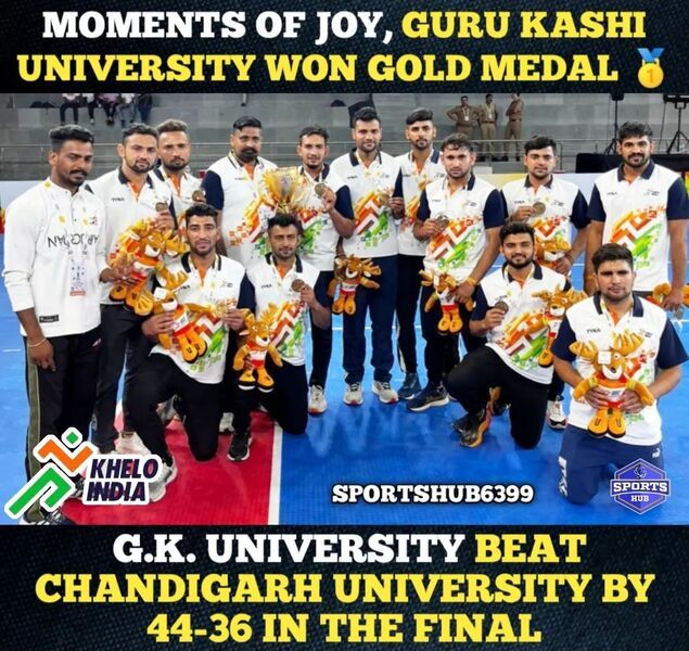 Rinku Sharma (standing fifth from left) after winning gold in the Khelo India University Games 2022