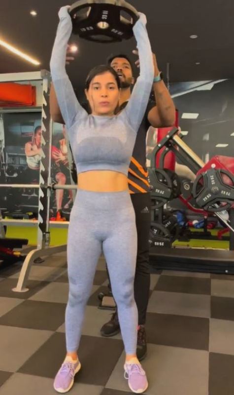 Rukmini Sheetal while working out at the gym