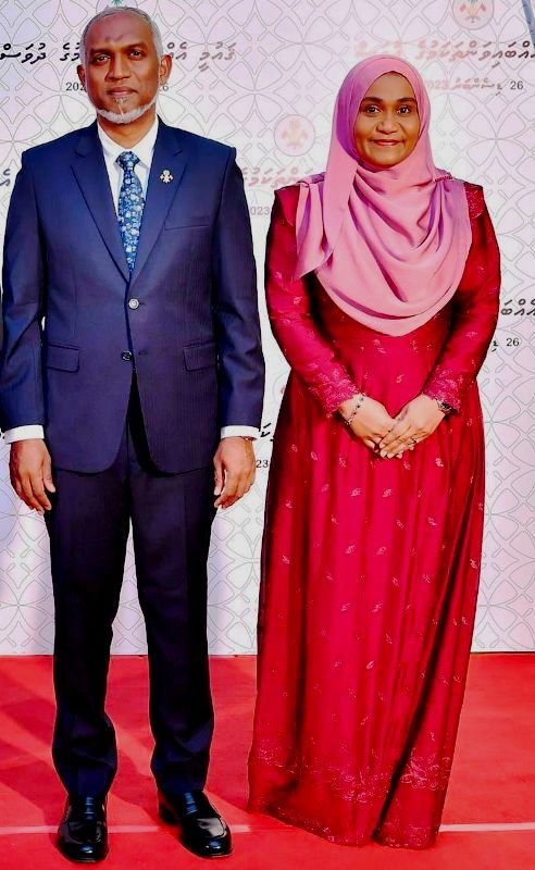 Sajidha with President Mohamed Muizzu