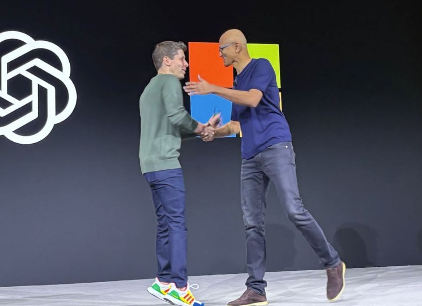 Sam Altman (left) with the CEO of Microsoft, Satya Nadella