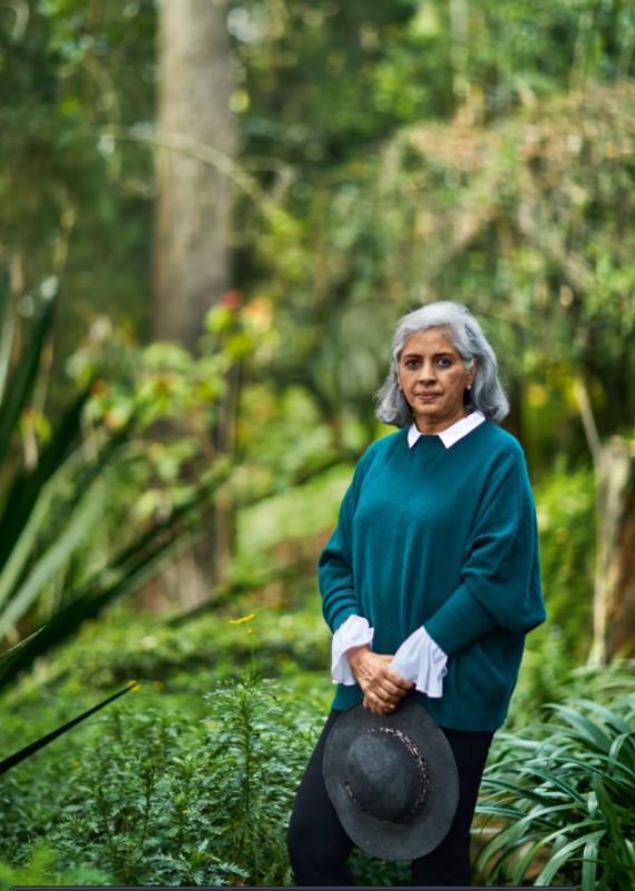 Sujata Keshavan, posing at the lawn of her ancestral bungalow