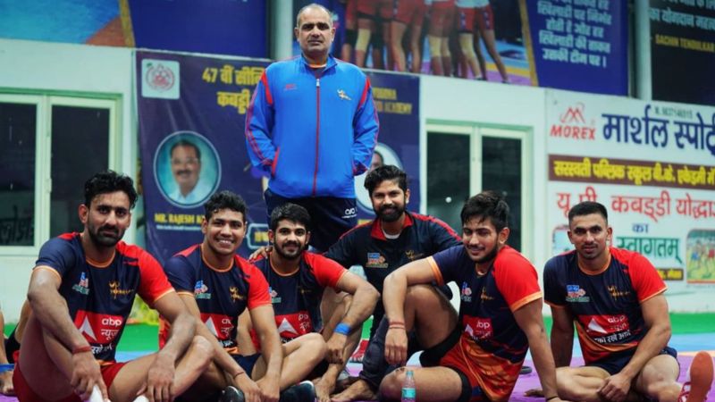Surender Gill (sitting, extreme left) at the 38th All India Men Kabaddi Championship 2021