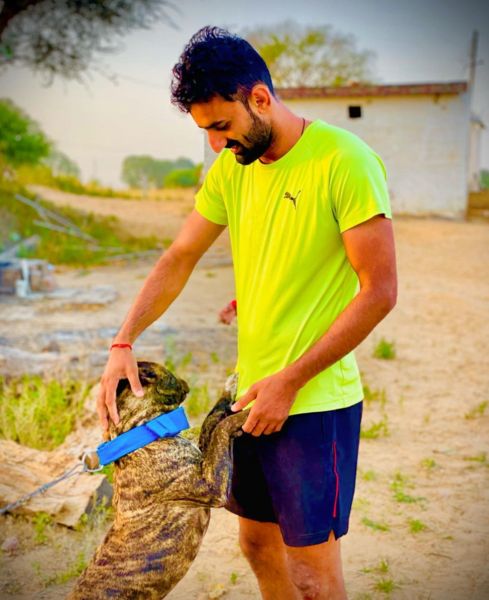 Surender Gill with his pet dog Sultan