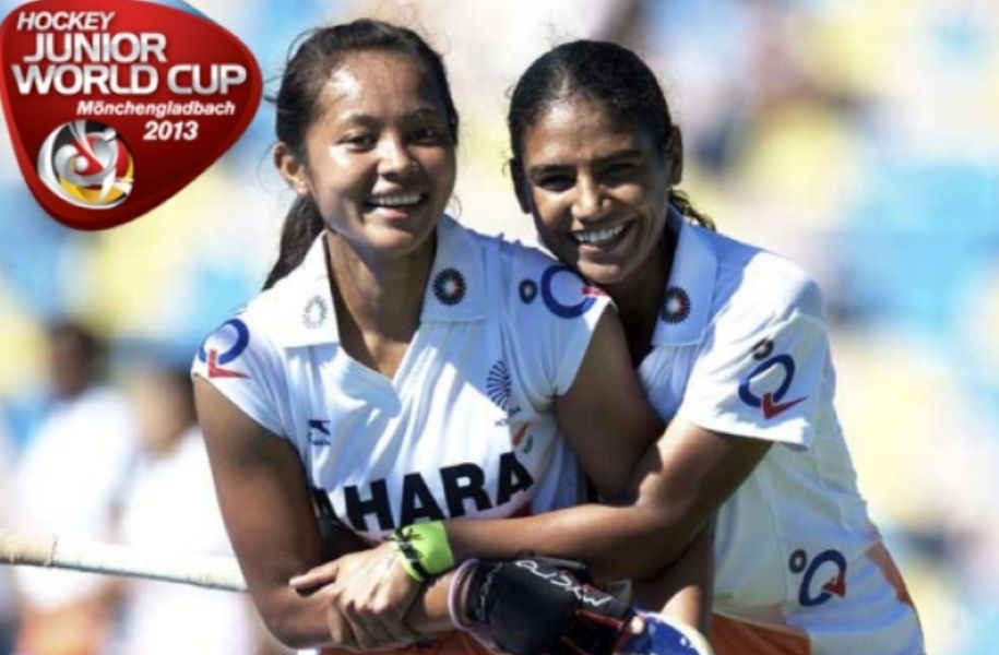 Sushila Chanu (left) after winning the Junior World Cup in 2013