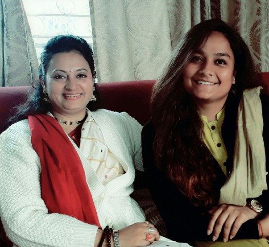 Swasti Mehul Jain (right) posing with her music teacher Meeta Pandit