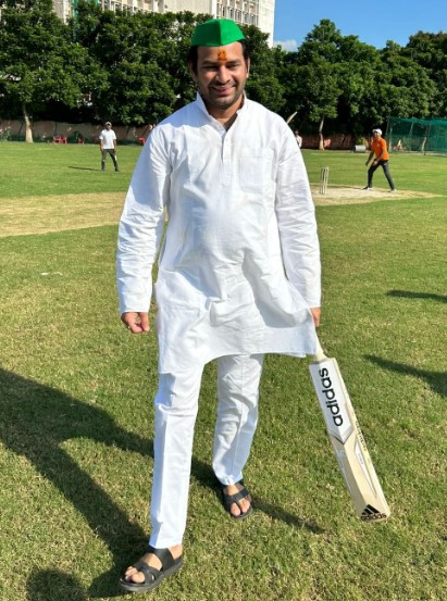 Tej Pratap Yadav while playing cricket
